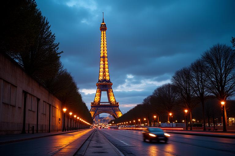 Vue emblématique de Paris au crépuscule symbolisant la créativité et l'inspiration de L'Heure Bleue Marketing